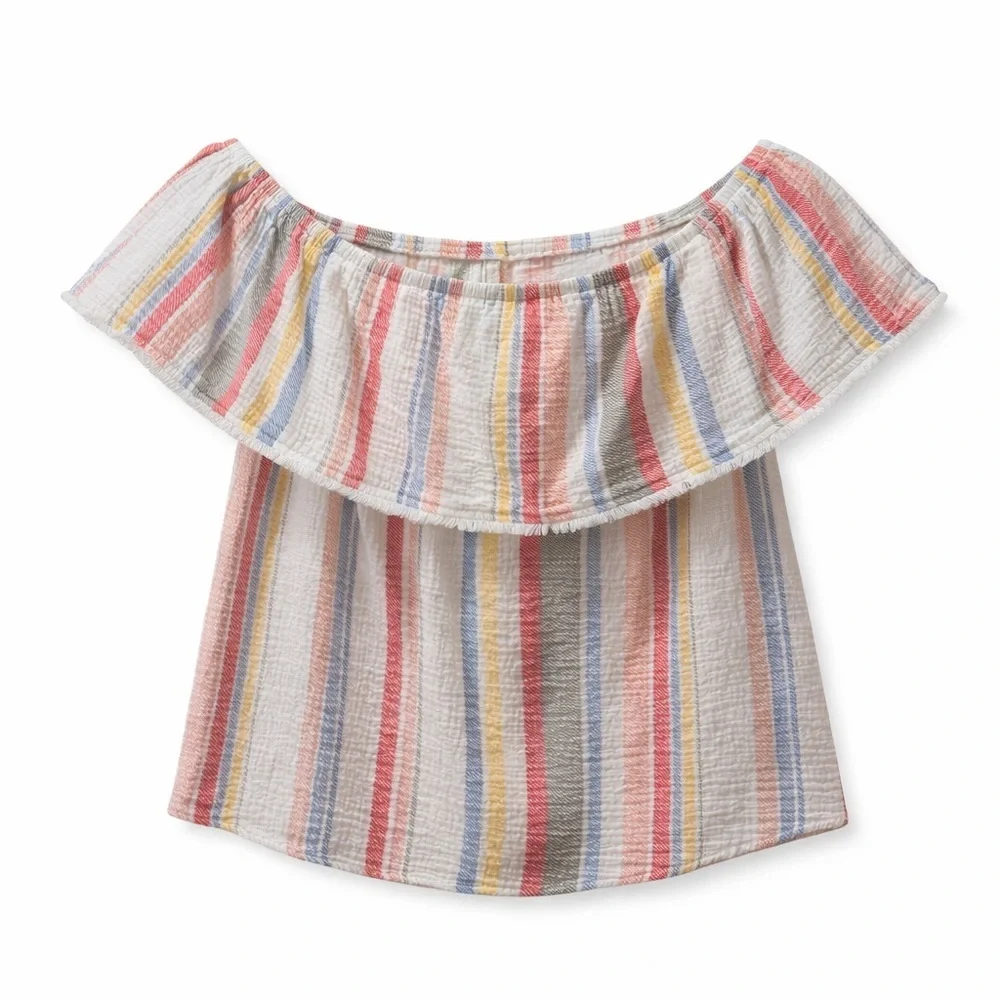 Allison Joy Striped Off Shoulder Ruffle Cotton Top M Summer Picnic Ready!